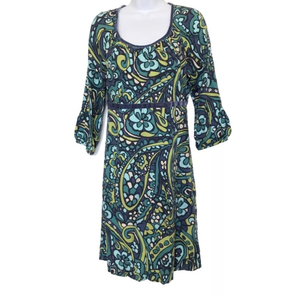 Boden Multicolor Teal and Navy Paisley Shift Dress